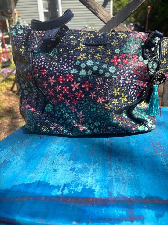 Sakroots Handbags - Sakroots Navy Floral Tote with Teal Tassel Charm